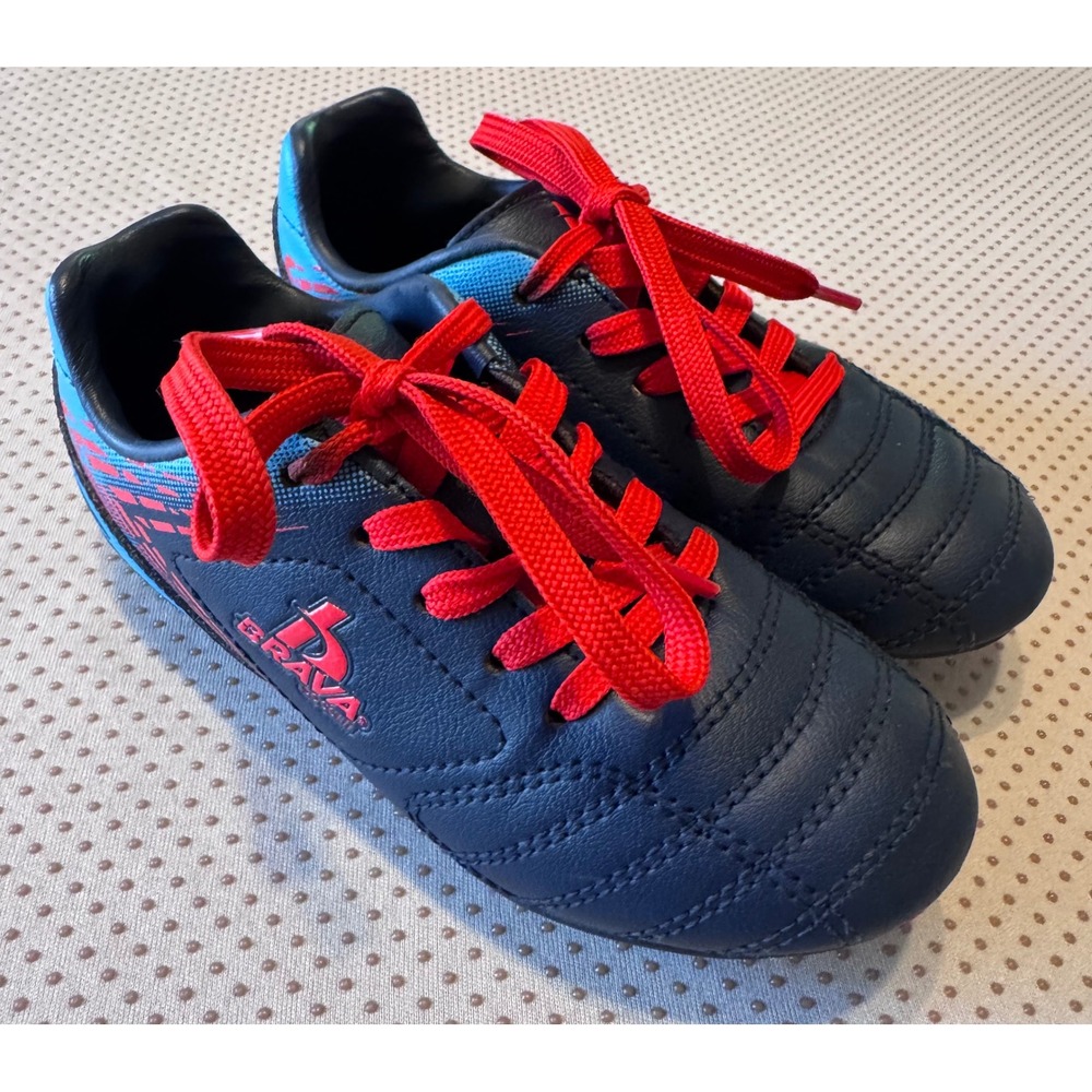 Brava Soccer Kid 11D Cleats Navy Blue Red Athletic Shoes Firm Ground Molded Stud